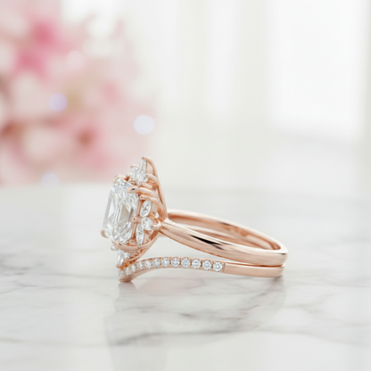 1.50 Ct Asscher Cut Lab-Grown Engagement Ring Set