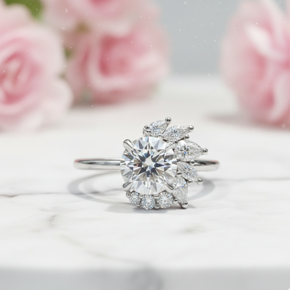 1.30CT Round Cut Cluster Engagement Ring