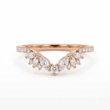 0.600 ct Marquise & Round Cut Lab Grown Diamond V Shape Curved  Band Ring