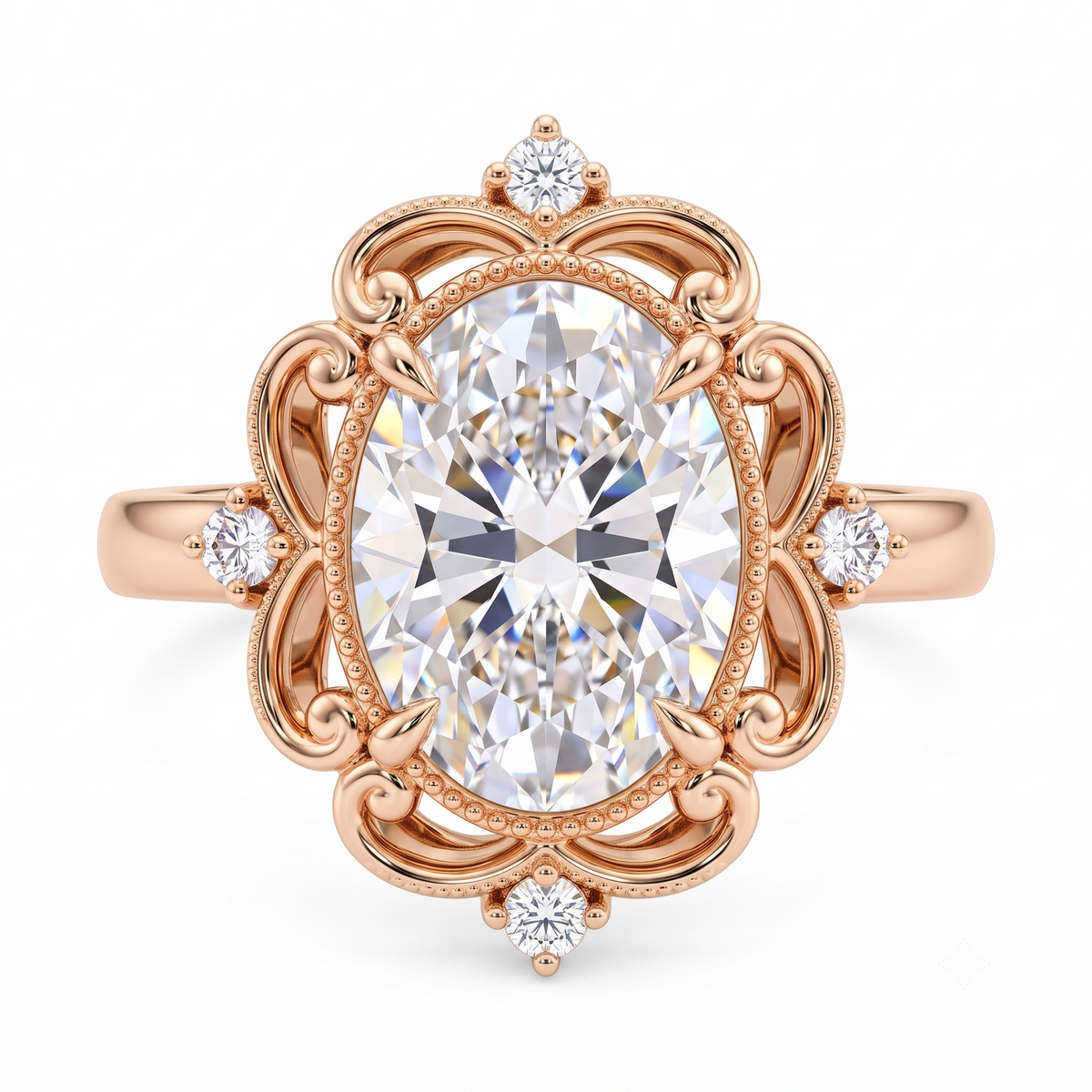 3.20ct Oval Cut Lab Grown Diamond Floral Engagement Ring