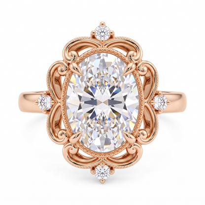 3.20ct Oval Cut Lab Grown Diamond Floral Engagement Ring