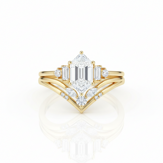 1.920CT Hexagon Lab-Grown Diamond Engagement Ring Set