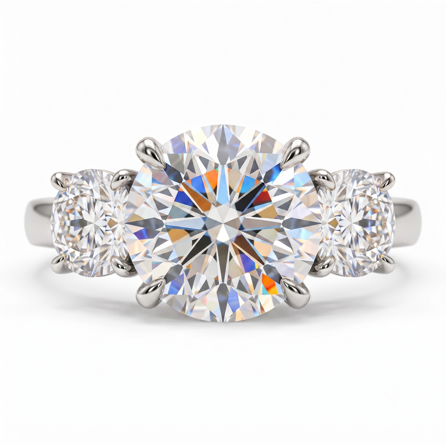 Three Stone Engagement Ring 14K/18k White Gold Bridal