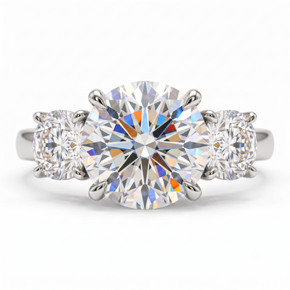 Three Stone Engagement Ring 14K/18k White Gold Bridal