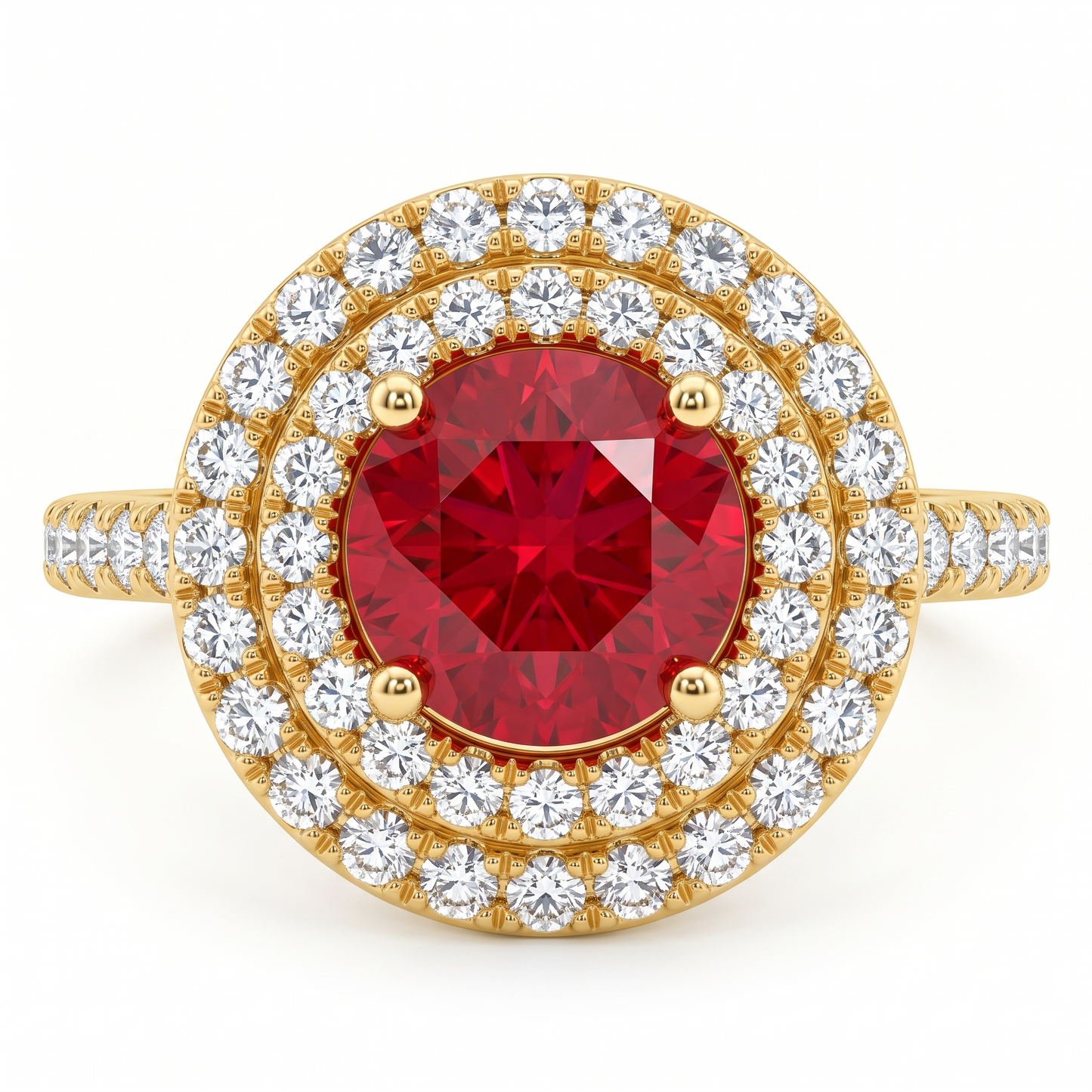 Pink Round Double Halo Engagement Ring
