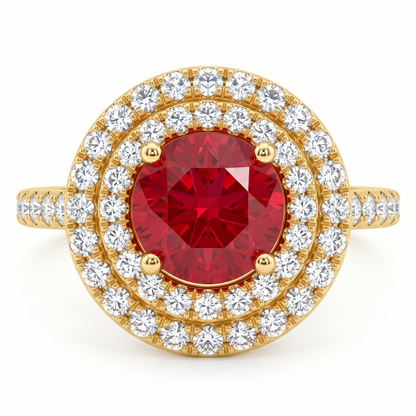 Pink Round Double Halo Engagement Ring