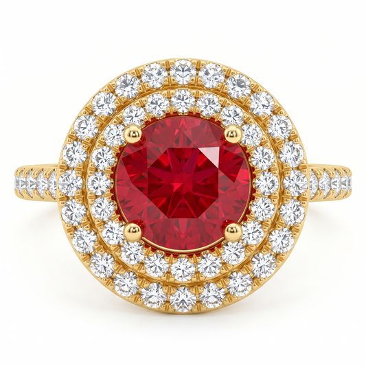 Pink Round Double Halo Engagement Ring