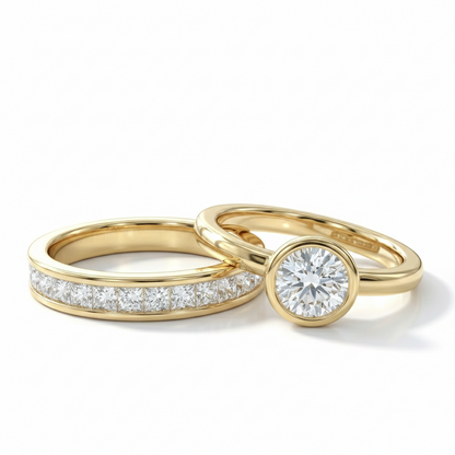1.800Ct Round Cut Lab-Grown Engagement Ring Set Bezel