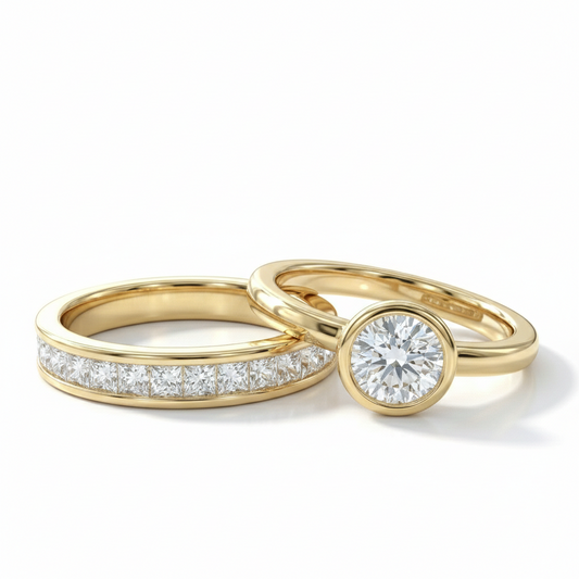 1.800Ct Round Cut Moissanite Engagement Ring Set Bezel