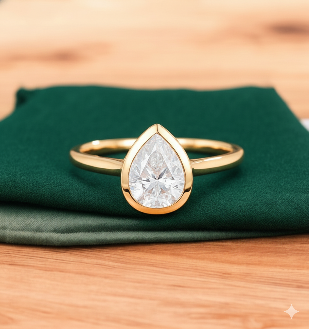 Pear Bezel Diamond Ring 1.25ct – 14K Gold Engagement & Bridal Ring