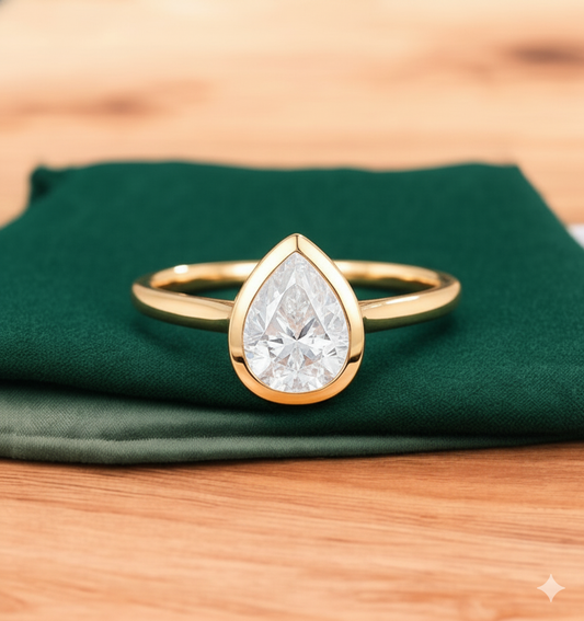 Pear Bezel Diamond Ring 1.25ct – 14K Gold Engagement & Bridal Ring