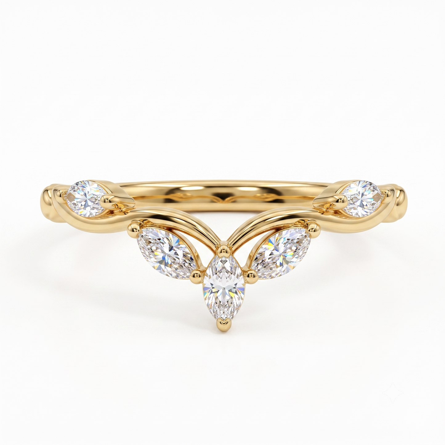 0.300 ct Marquise Cut Lab Grown Diamond V Shape Curved  Band Ring