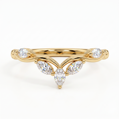 0.300 ct Marquise Cut Lab Grown Diamond V Shape Curved  Band Ring