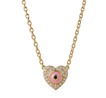 14K Gold Lab Diamond Evil Eye Heart Necklace Pendant
