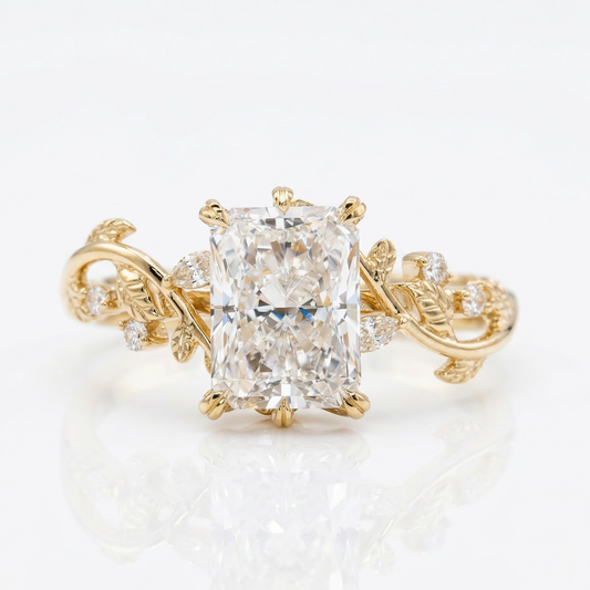 2.100ct Radiant Cut Lab Grown Diamond Leaf Engagement Ring