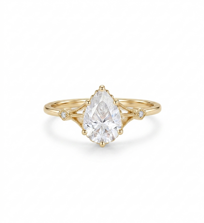 2.0ct Pear Cut Lab Grown Diamond Engagement Ring • Vintage Art Deco Inspired Ring