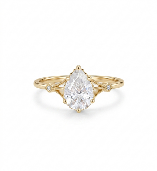 2.0ct Pear Cut Lab Grown Diamond Engagement Ring • Vintage Art Deco Inspired Ring