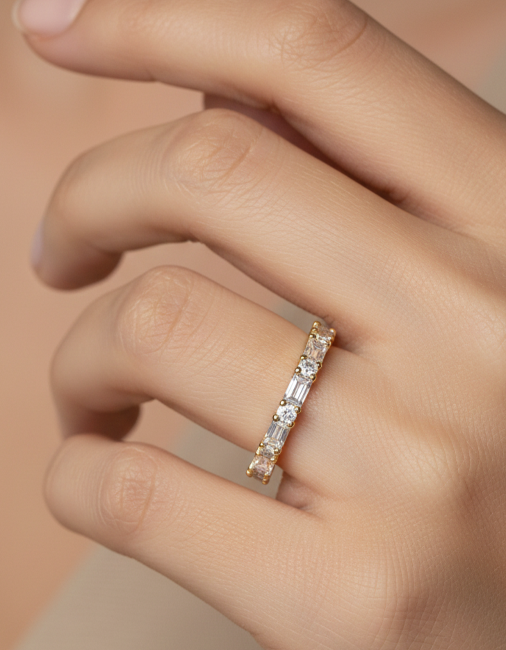 1.00 Ct Round & Baguette Lab Diamond Eternity Band – 14K Gold