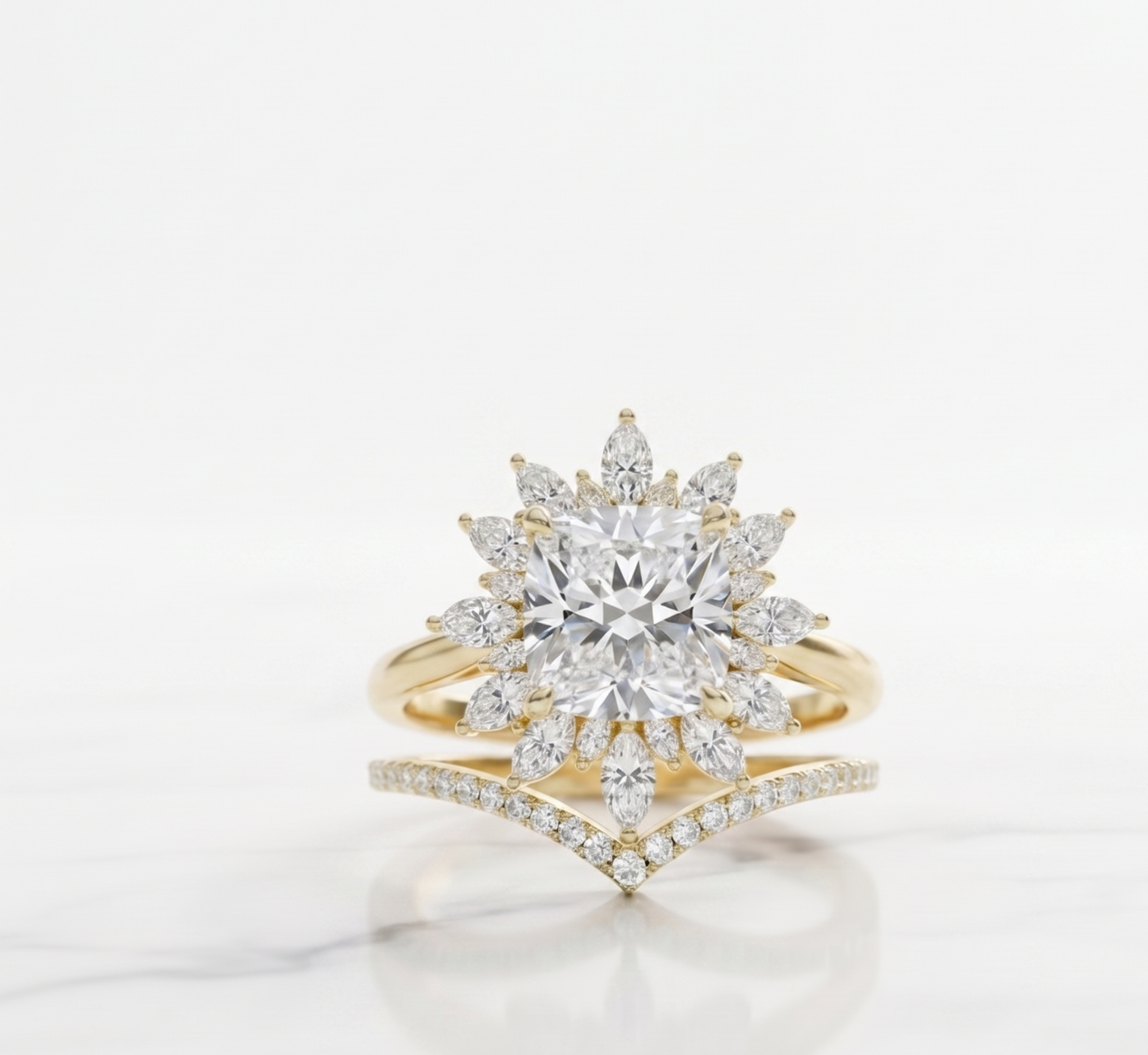 1.85 Ct Sunburst Diamond Bridal Set – Floral Halo Ring