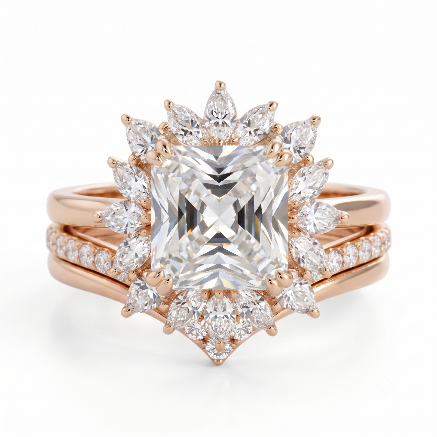 1.50 Ct Radiant Cut Lab Grown Diamond Engagement Ring Set