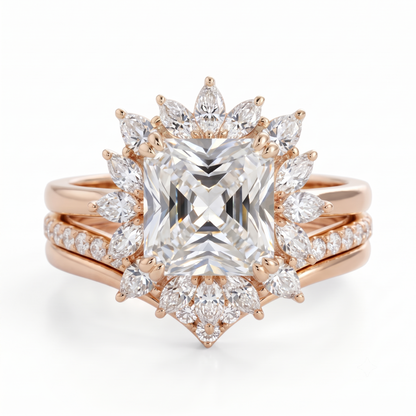 1.50 Ct Radiant Cut Lab Grown Diamond Engagement Ring Set