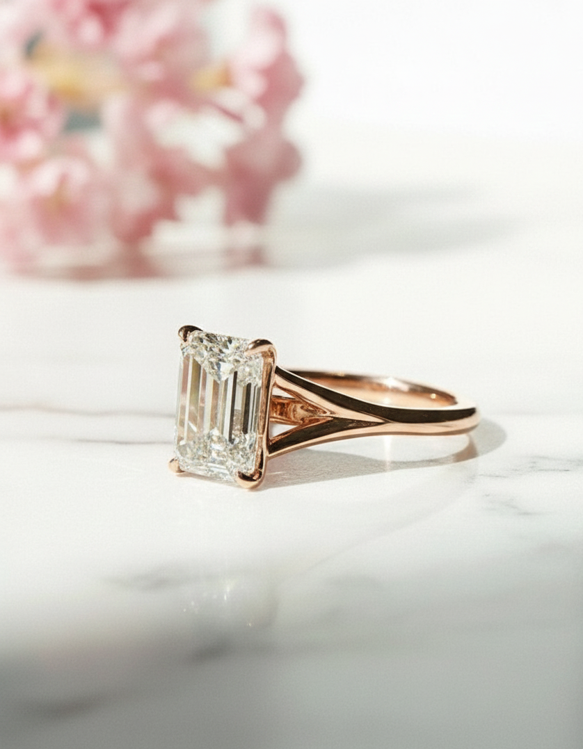 2.00 Ct Emerald Cut Moissanite Engagement Ring Split Shank