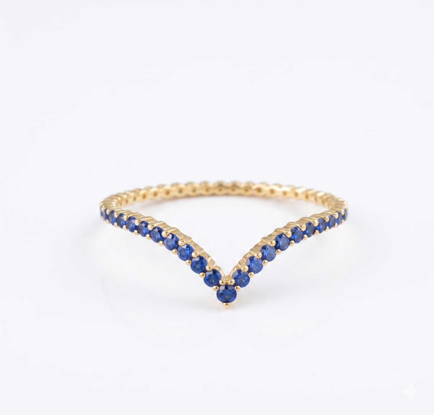 0.110 Ct Blue CZ Curved Wedding Band – V-Shape Ring