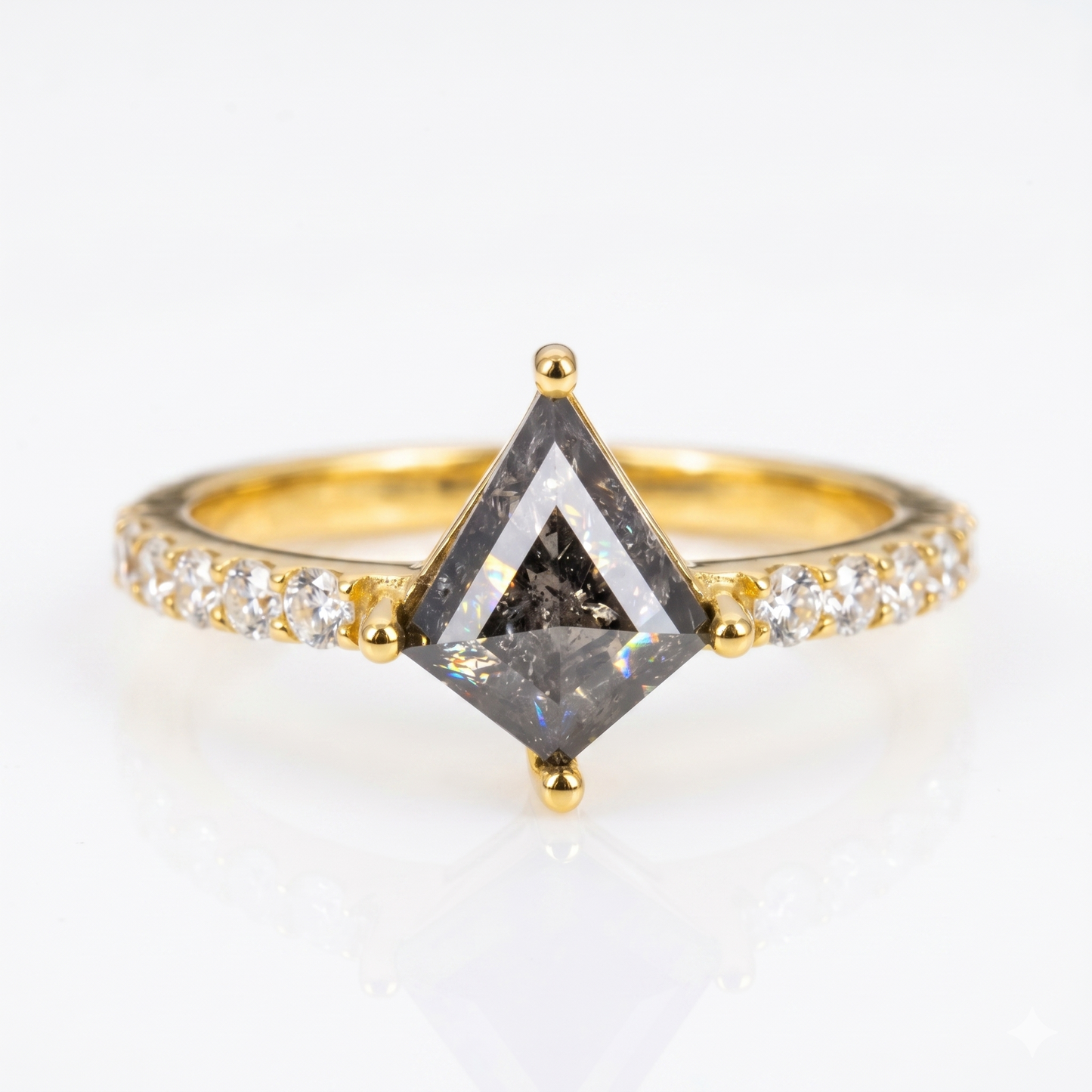 1.29ct Kite cut salt and pepper Engagement Diamond Ring
