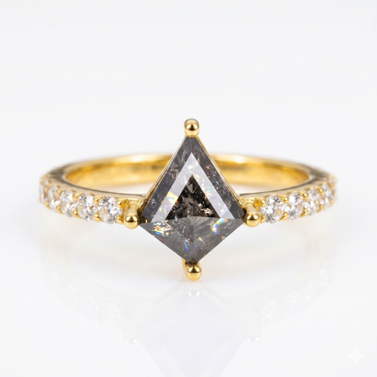 1.29ct Kite cut salt and pepper Engagement Diamond Ring