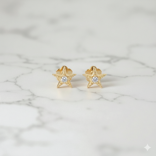 Starfish Stud Earring • Diamond Starfish Labret, Cartilage Helix Earring