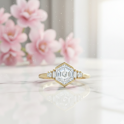 1.400CT Hexagon Lab Grown Diamond Engagement Ring