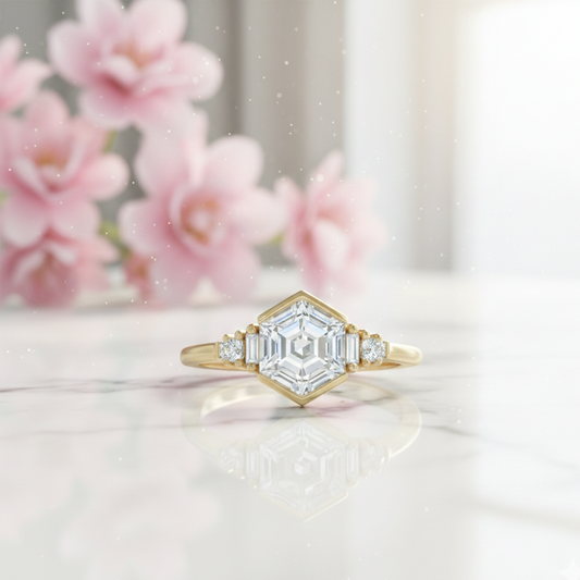 1.400CT Hexagon Lab Grown Diamond Engagement Ring