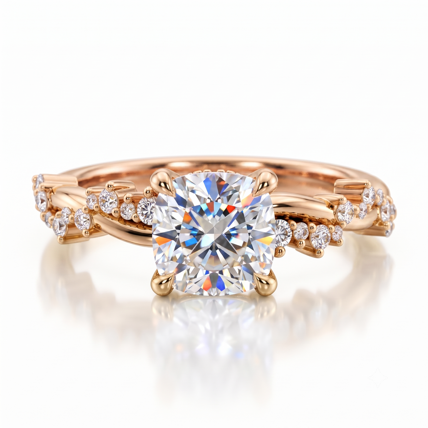 1.25ct Cushion Cut Lab Grown Diamond Solitaire Engagement Ring,Twisted Band