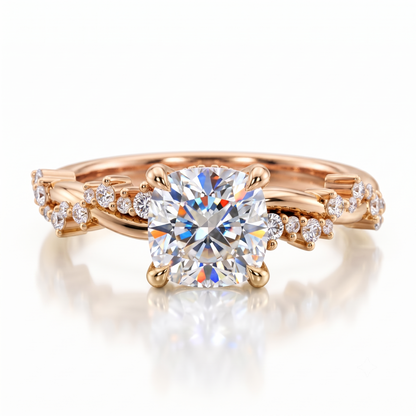 1.25ct Cushion Cut Lab Grown Diamond Solitaire Engagement Ring,Twisted Band