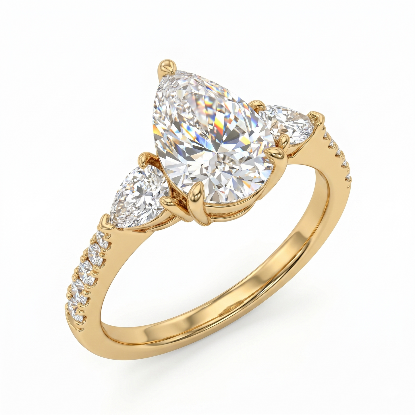 7.7x5.7mm Pear cut Natural Diamond Engagement Ring, Stacking ring