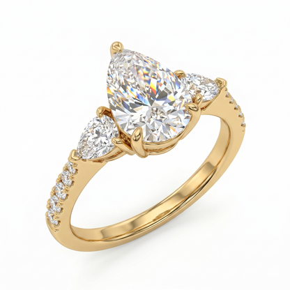 7.7x5.7mm Pear cut Natural Diamond Engagement Ring, Stacking ring