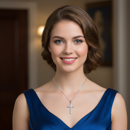 0.580 ct Lab-Grown Cross Pendant - Princess Cut Tennis Necklace