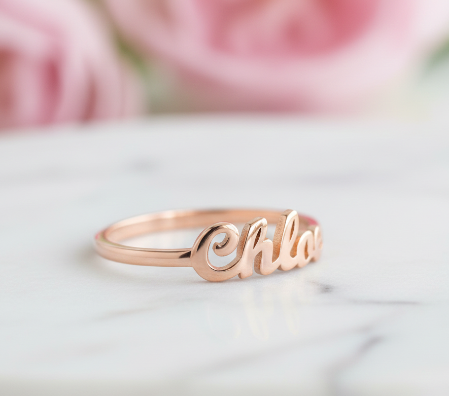 14K Solid Gold Personalized Name Ring – Custom Jewelry