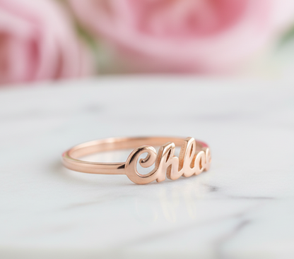 14K Solid Gold Personalized Name Ring – Custom Jewelry