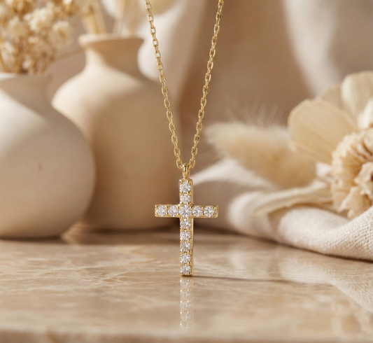 0.150 Ct Moissanite Cross Necklace – 14K Rose Gold Pendant