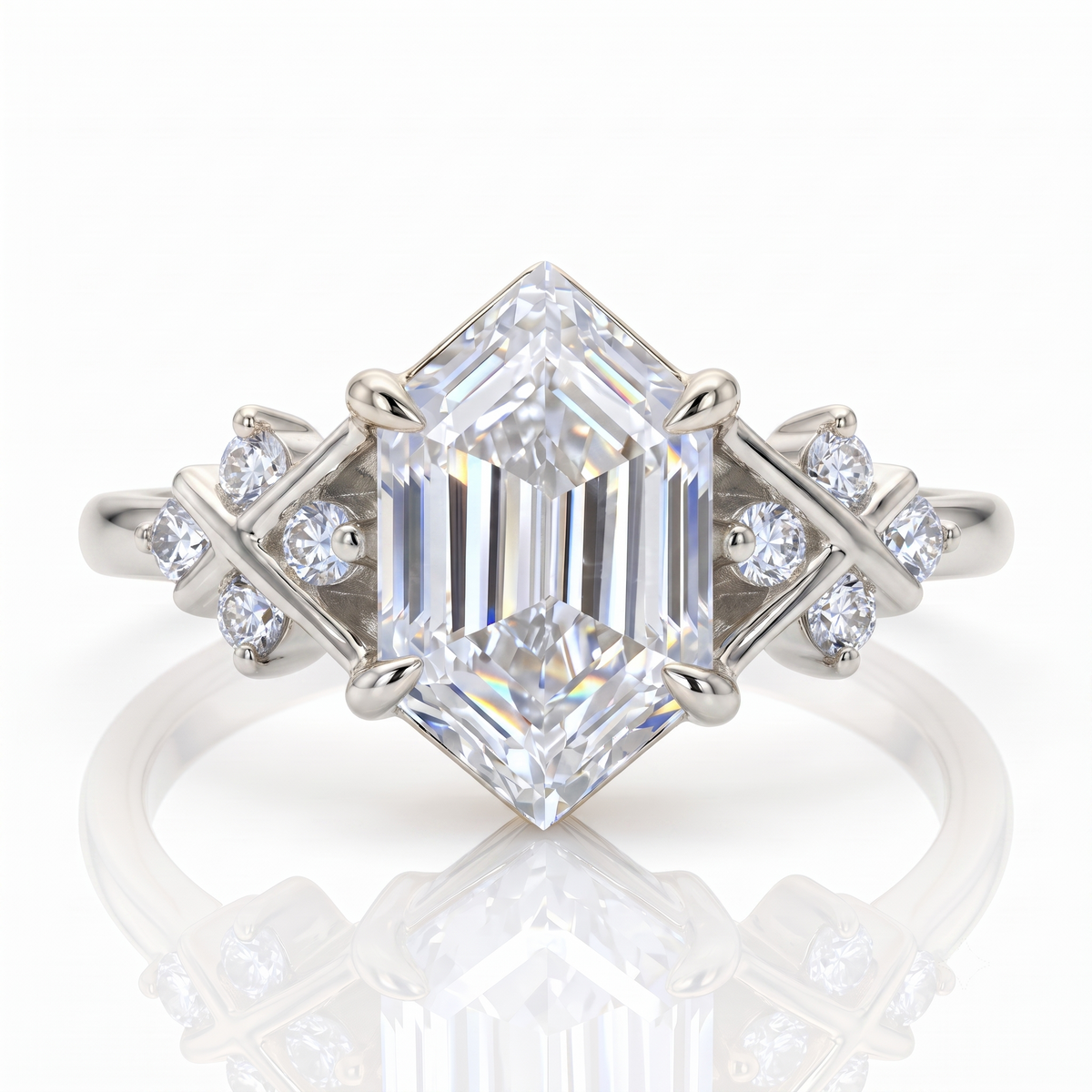 Lab Grown Diamond Hexagon Engagement Ring • Vintage Yellow Gold Cluster Bridal Ring