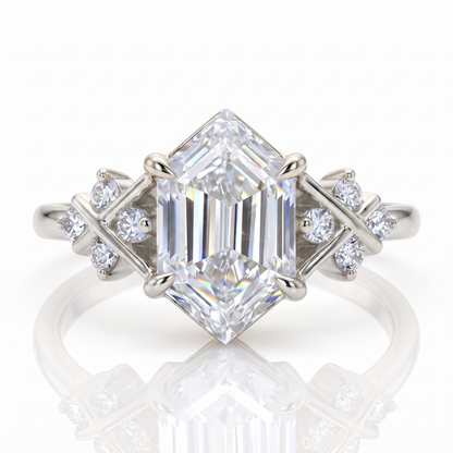 Lab Grown Diamond Hexagon Engagement Ring • Vintage Yellow Gold Cluster Bridal Ring