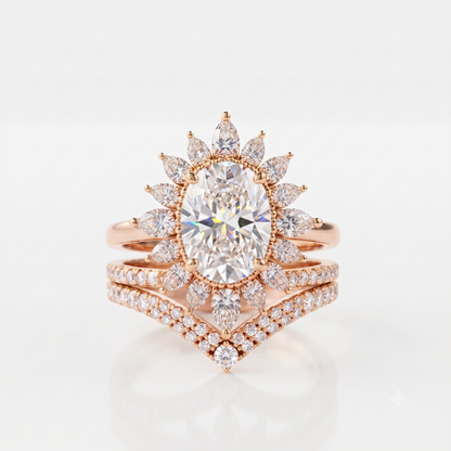 2.70 Ct Oval Cut Lab-GrownBridal Ring Set Floral Halo