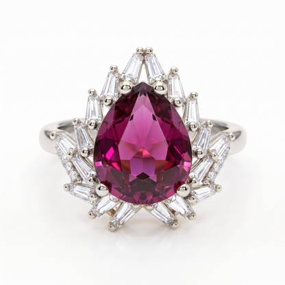 6.00 CT Pear Cut Ruby Lab Grown Diamond Halo Engagement Ring
