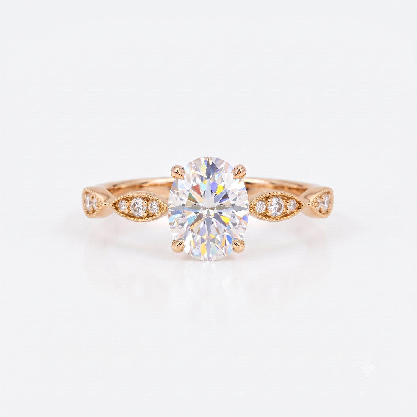 1.25 ct Oval Lab Grown Diamond Engagement Ring • Vintage Rose Gold Ring with Milgrain Detail