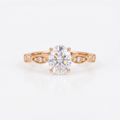 1.25 ct Oval Lab Grown Diamond Engagement Ring • Vintage Rose Gold Ring with Milgrain Detail