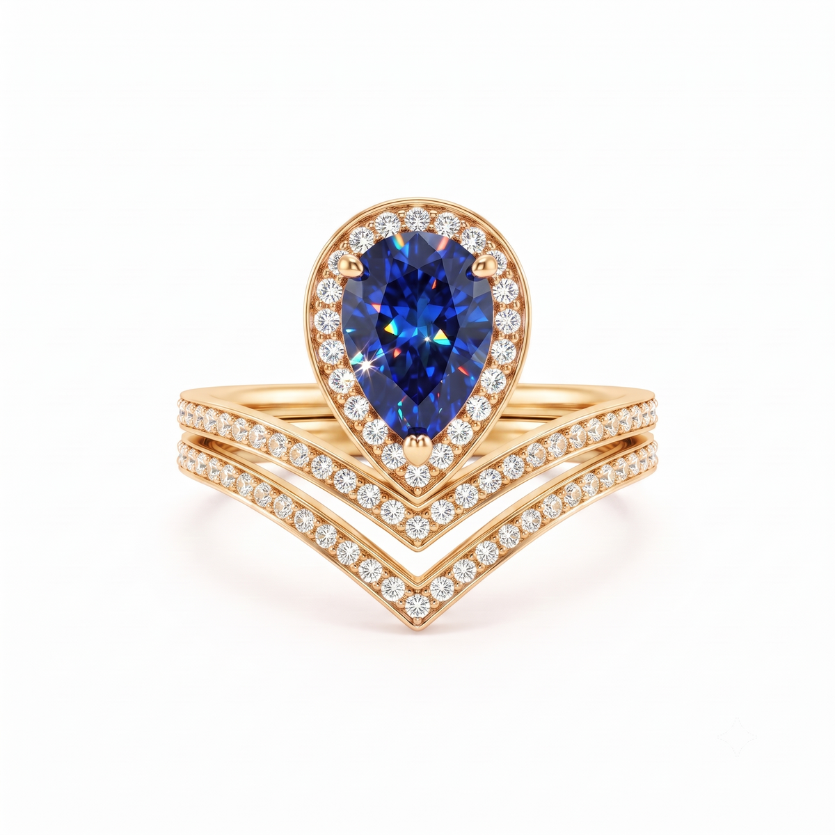 Vintage Pear Cut Cluster Blue Engagement Ring