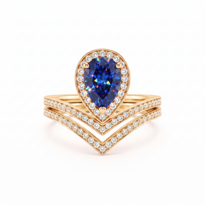 Vintage Pear Cut Cluster Blue Engagement Ring