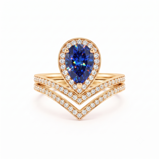 Vintage Pear Cut Cluster Blue Engagement Ring