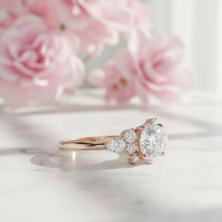 Round Cut Cluster Engagement Ring for Elegant Brides